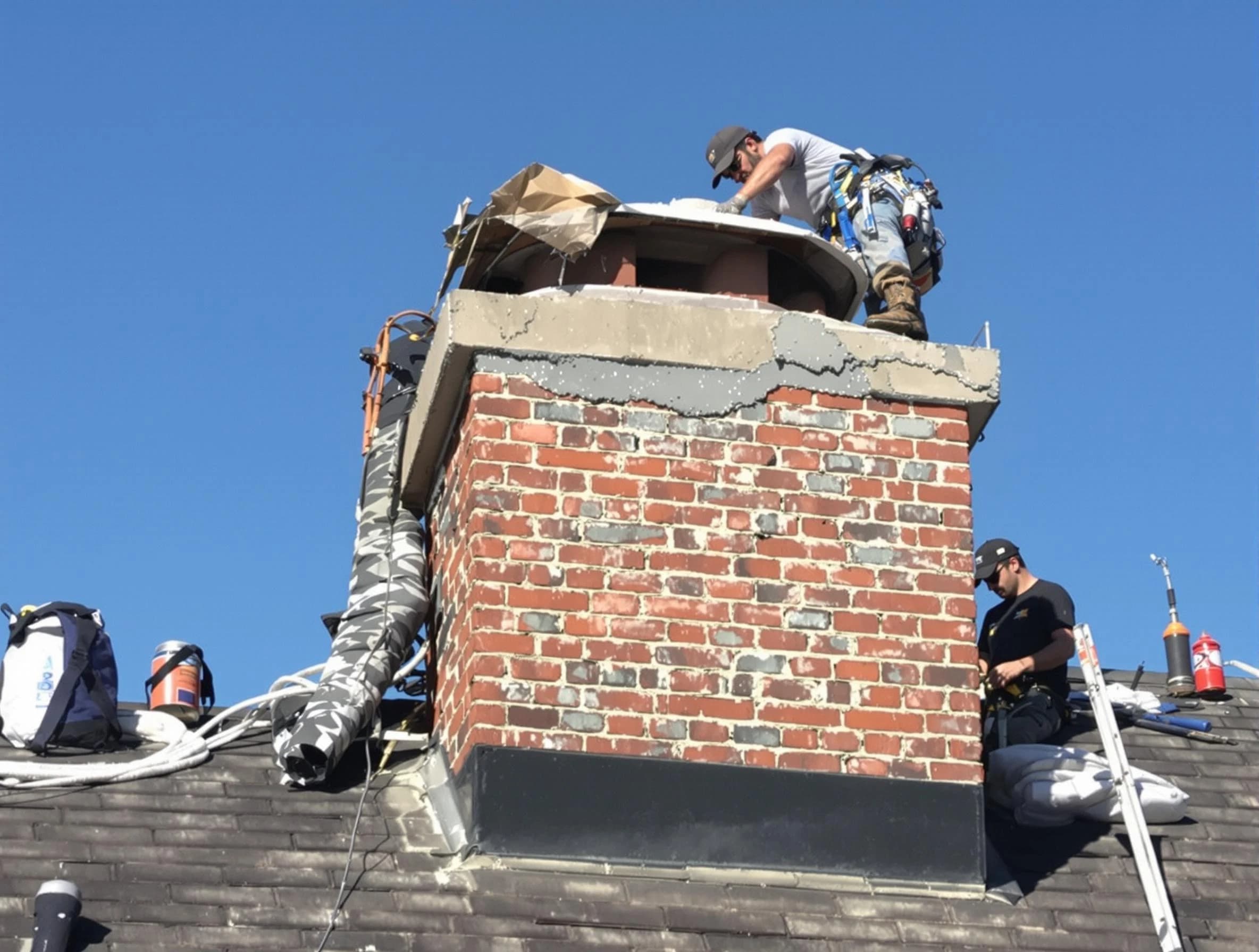 New Sewickley Chimney Sweep installing a custom chimney crown in New Sewickley, PA