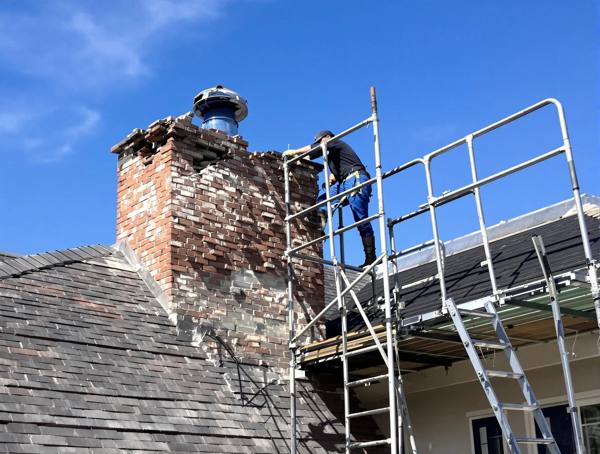 Rebuilding a chimney structure by New Sewickley Chimney Sweep in New Sewickley, PA