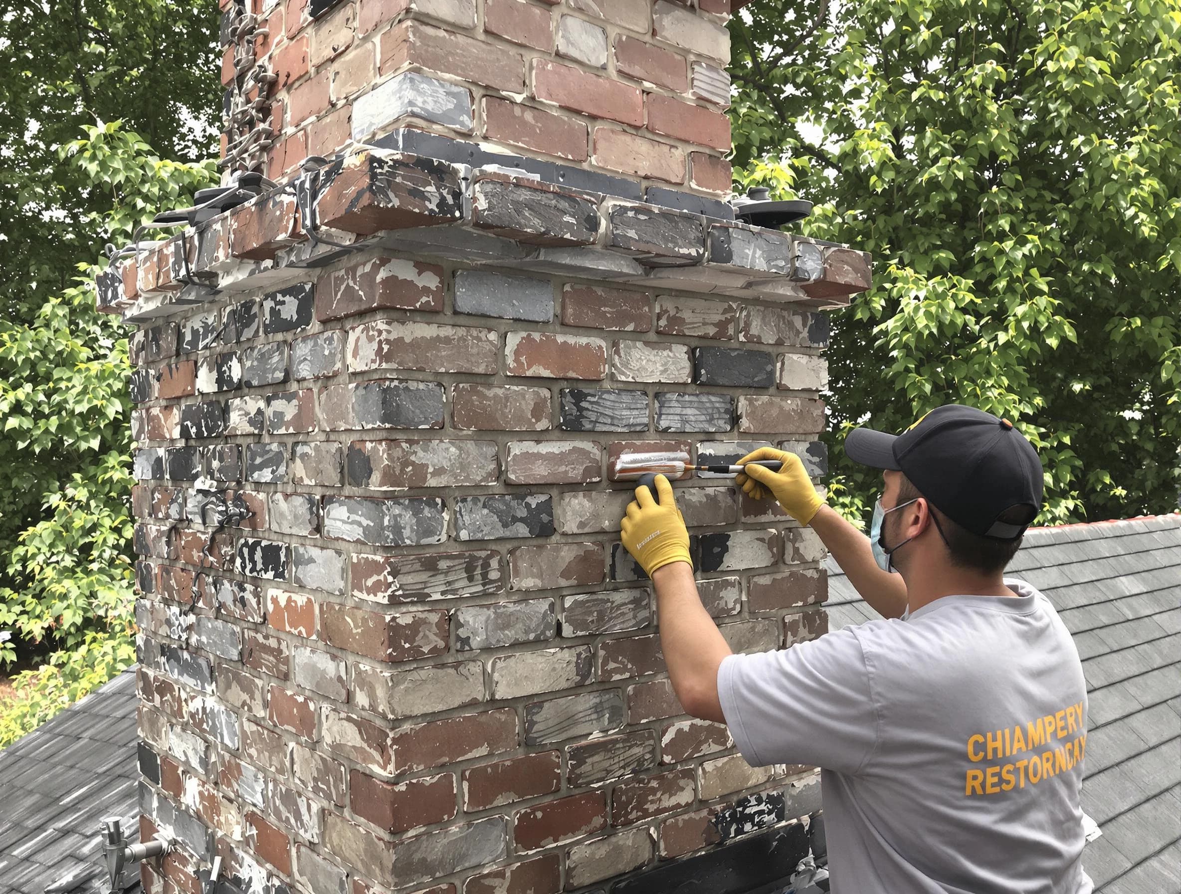 In-progress chimney restoration by New Sewickley Chimney Sweep in New Sewickley, PA