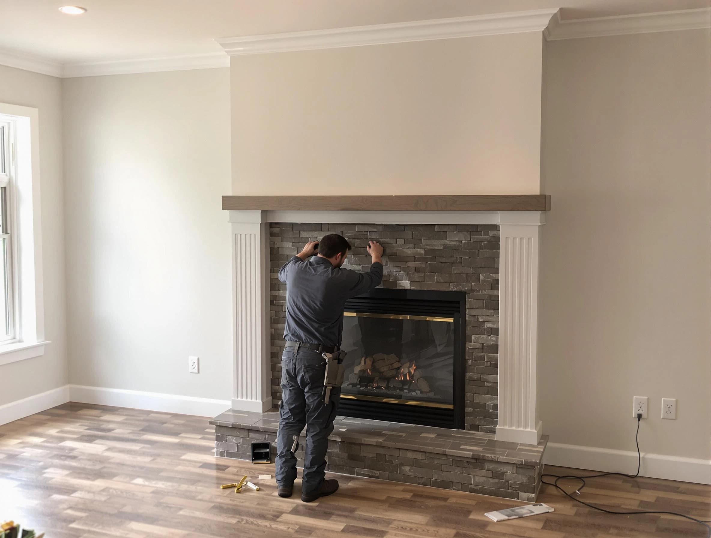 New Sewickley Chimney Sweep finishing a custom fireplace install in New Sewickley, PA