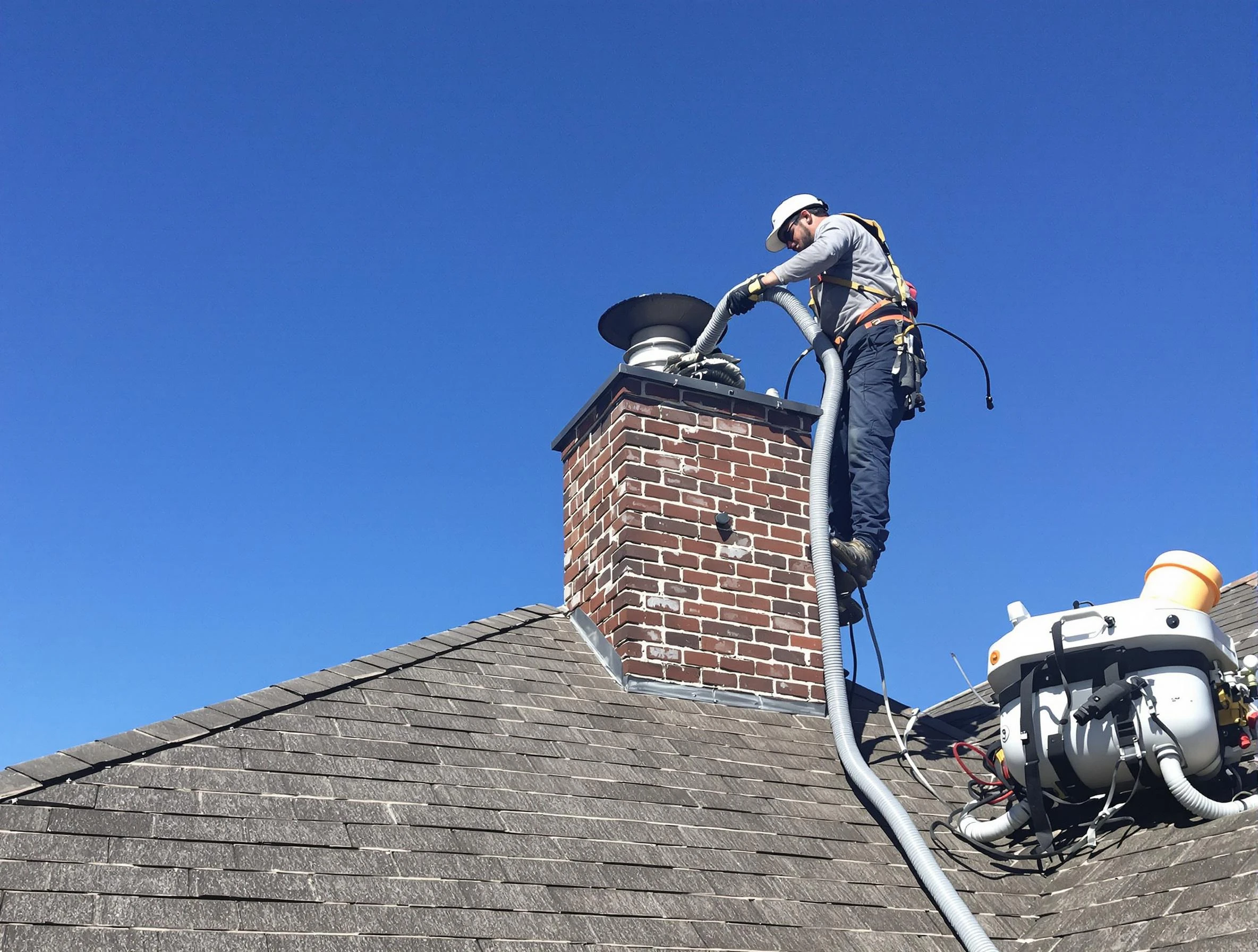 Dedicated New Sewickley Chimney Sweep team member cleaning a chimney in New Sewickley, PA