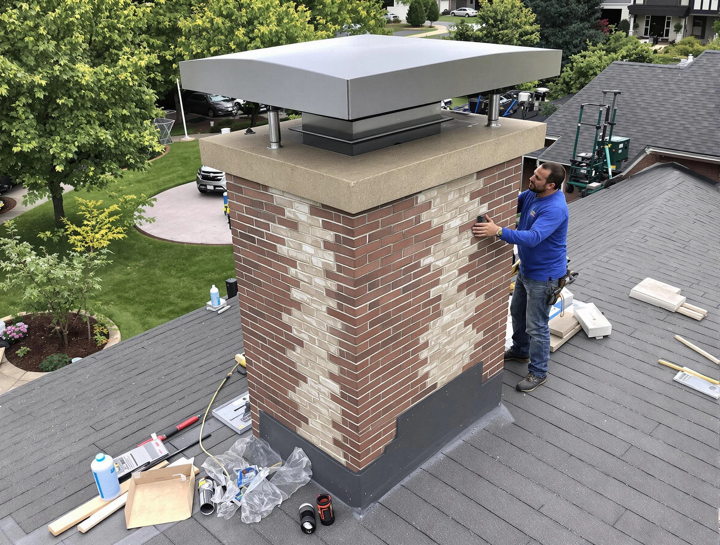 New Sewickley Chimney Sweep team working on a custom chimney remodel in New Sewickley, PA